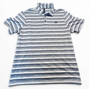 Adidas Polo Shirt Mens Large Blue Striped Short Sleeve Golf Performance Top